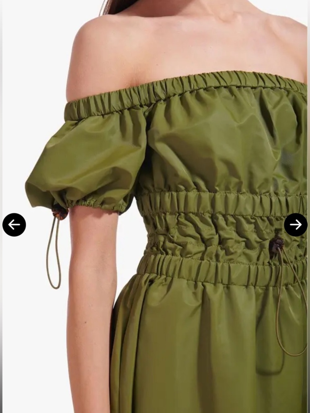 NWT Staud Vine Dress Olive Green Off the Shoulder Maxi Dress Nylon Large - Picture 2 of 8